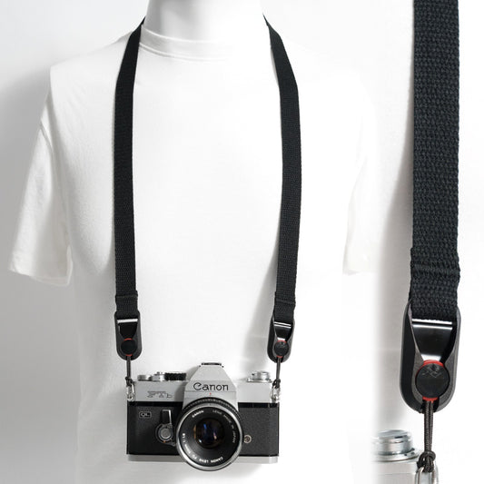 Black Cotton Canvas Camera Neck Strap, 40" x 3/4" + Peak Design Anchors