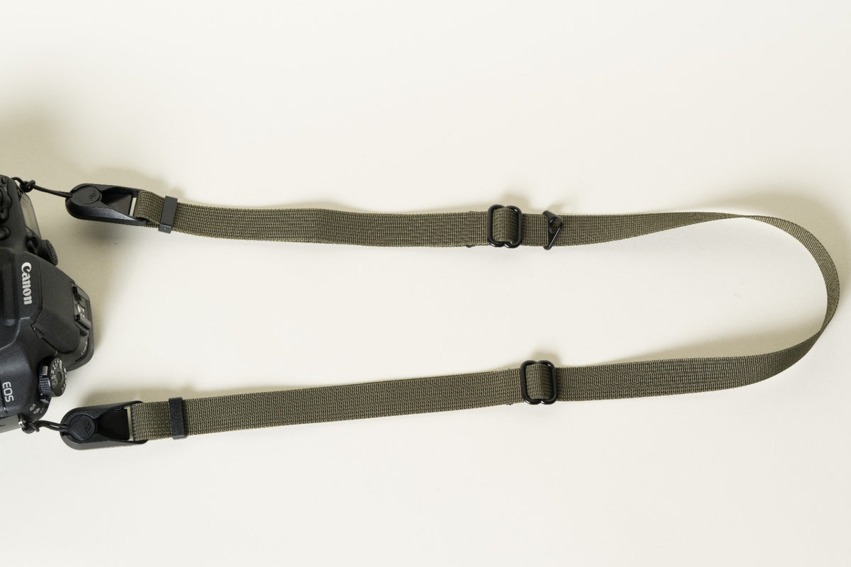 Army Green Dual Adjustable Camera Strap 30-52", Accessory Ring + Peak Design Anchors