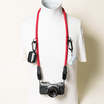 Red Climbing Rope Camera Neck Strap, 10mm, with Accessory Loops + Peak Design Anchors