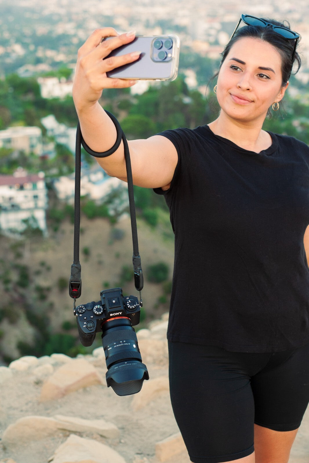 Black Climbing Rope Camera Strap 42" with Removable Loop Mounts + Peak Design Anchors