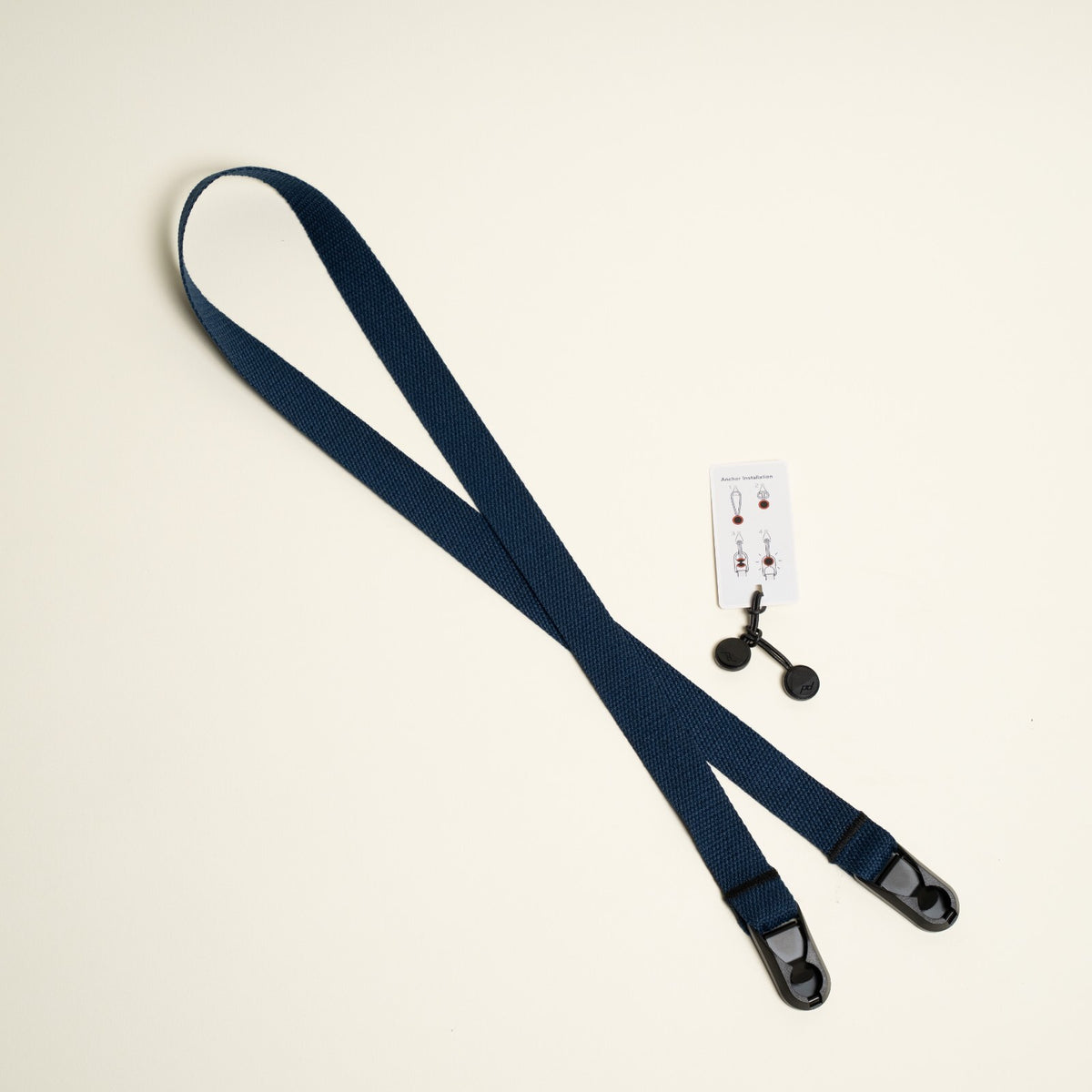 Cotton Camera Neck Strap 40" x 1", Navy Blue, Khaki or Olive Green + Peak Design Anchors