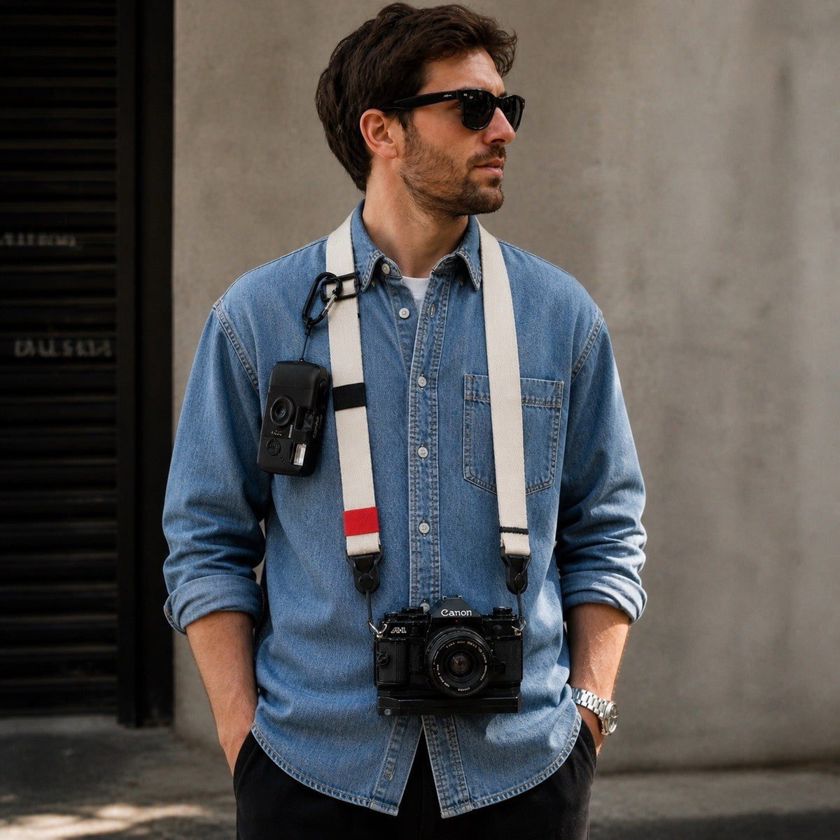 Off-White Heavy Duty Cotton Camera Strap 1.25", Adjustable 26-50" + Peak Design Anchors