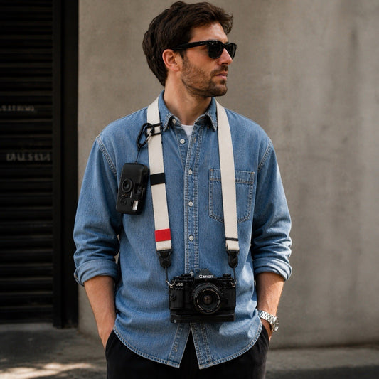 Off-White Heavy Duty Cotton Camera Strap 1.25", Adjustable 26-50" + Peak Design Anchors