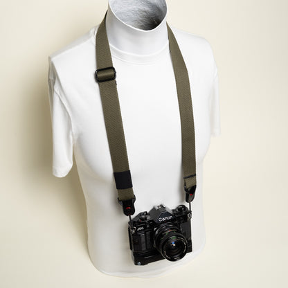 Olive Green Heavy Duty Cotton Camera Strap 1.25", Adjustable 30-50" + Peak Design Anchors