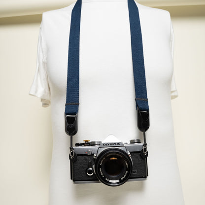 Cotton Camera Neck Strap 40" x 1", Navy Blue, Khaki or Olive Green + Peak Design Anchors