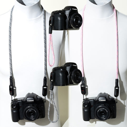 Pink or Black & White Rope Camera Strap, Neck 40" or Wrist + Peak Design Anchors
