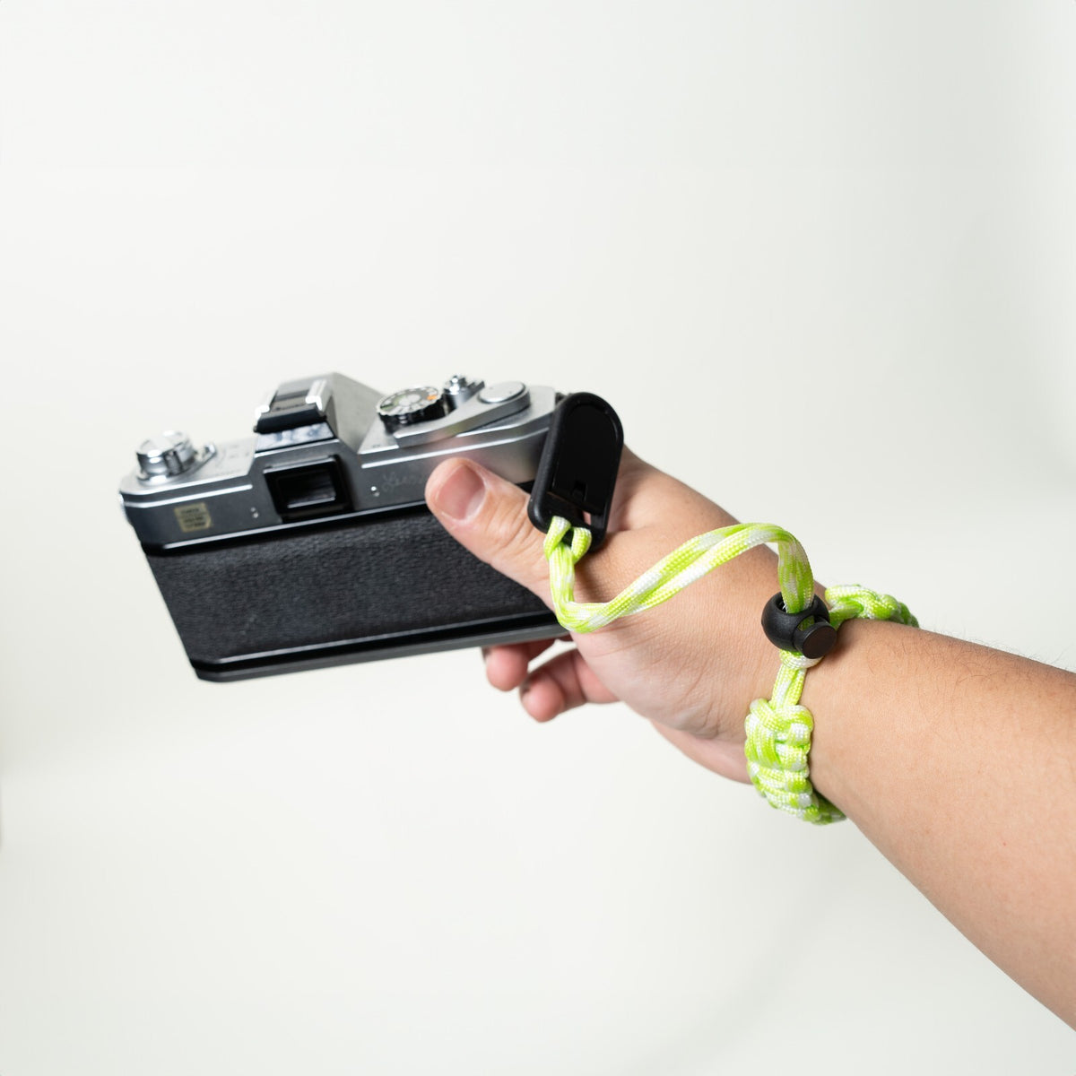Lime Green & White Paracord Camera Wrist Strap, Adjustable + Peak Design Anchor