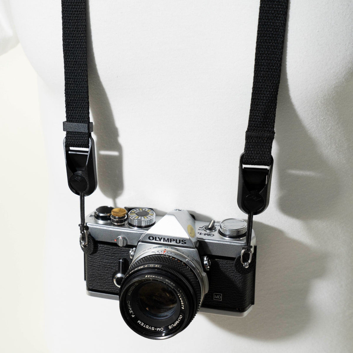 Black Cotton Camera Strap, 3/4" Slim, Adjustable 26-50" + Peak Design Anchors