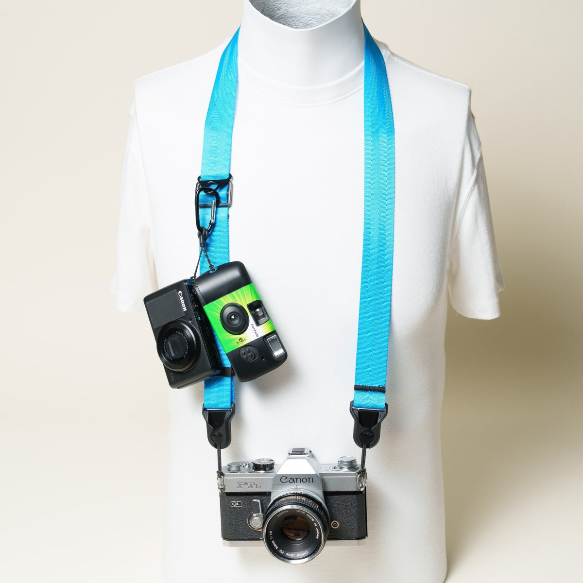 Blue, Red or Silver Nylon Camera Strap, 1.25" Wide 32-50" or Wrist + Peak Design Anchors