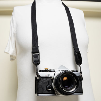 Black Cotton Canvas Camera Neck Strap, 40" x 3/4" + Peak Design Anchors