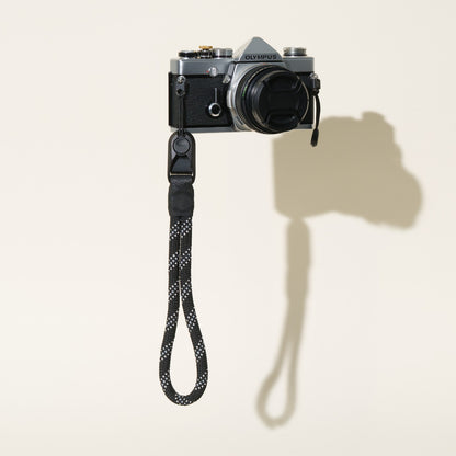 Black Reflective Rope Camera Wrist Strap 14", 10mm + Peak Design Anchor
