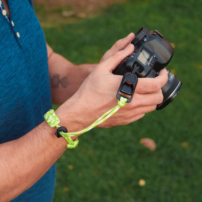 Lime Green & White Paracord Camera Wrist Strap, Adjustable + Peak Design Anchor