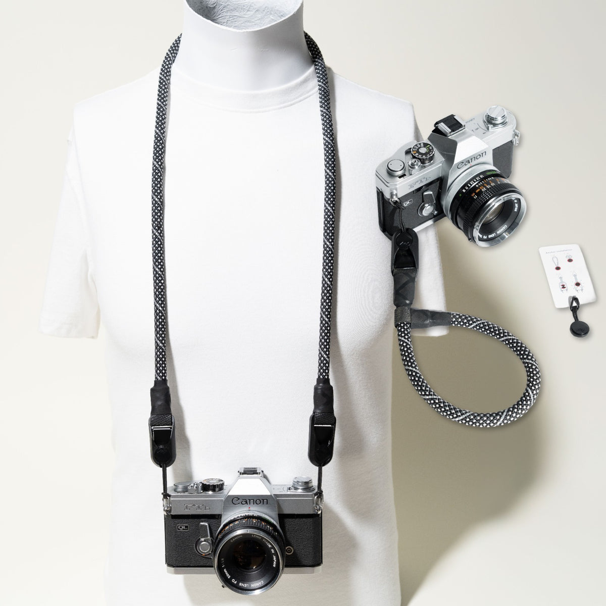 Black & White Checkered Rope Camera Strap, Neck 42" or Wrist + Peak Design Anchors