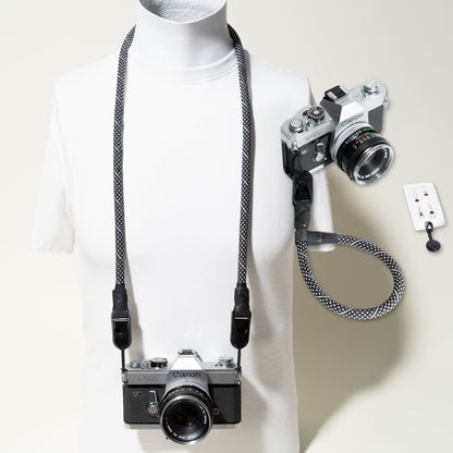 Black & White Checkered Rope Camera Strap, Neck 42" or Wrist + Peak Design Anchors
