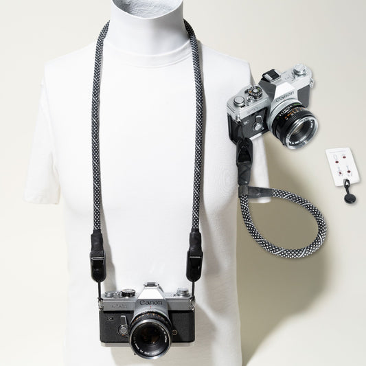 Black & White Checkered Rope Camera Strap, Neck 42" or Wrist + Peak Design Anchors