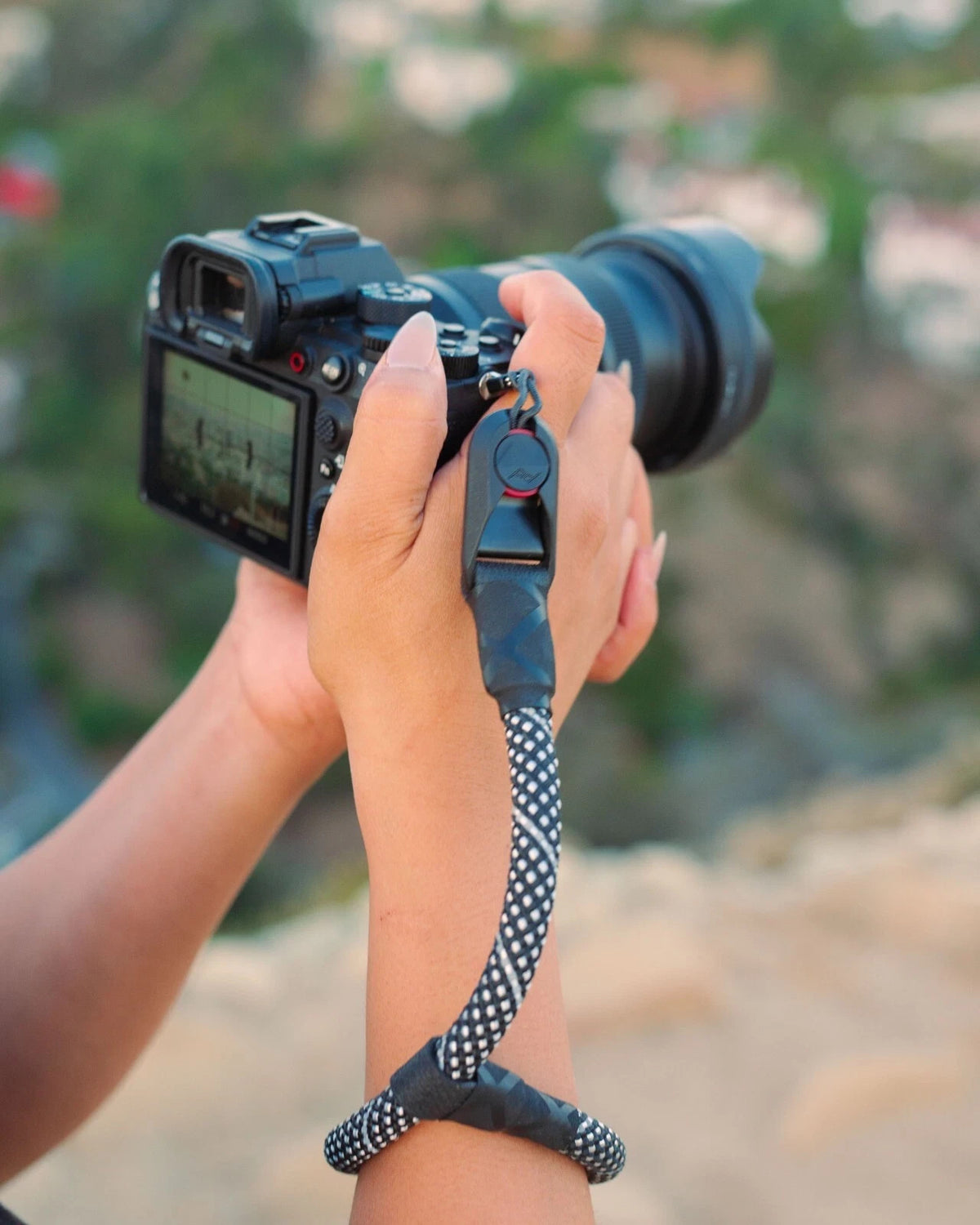 Black & White Checkered Rope Camera Strap, Neck 42" or Wrist + Peak Design Anchors